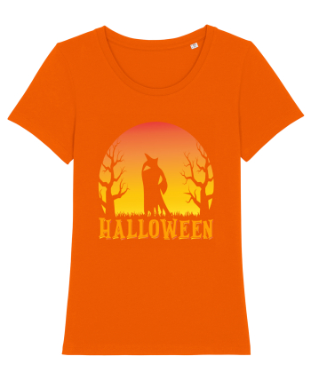 Halloween Night Witch Silhouette Bright Orange