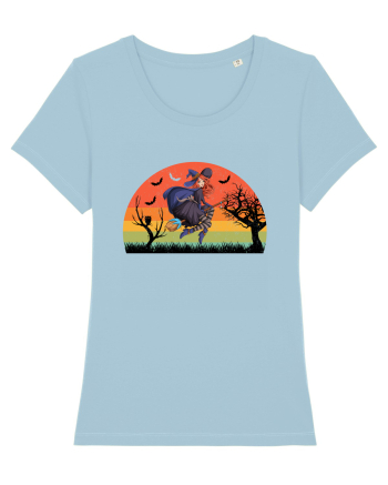 Sunset Broom Witch Sky Blue