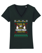 This Is My Ugly Sweater Christmas Tricou mânecă scurtă guler V Damă Evoker
