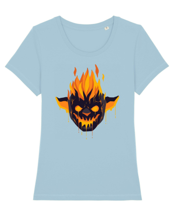 Pumpkin Devil On Fire Sky Blue