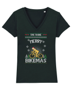 Merry Bikemas Time To Bike Tricou mânecă scurtă guler V Damă Evoker