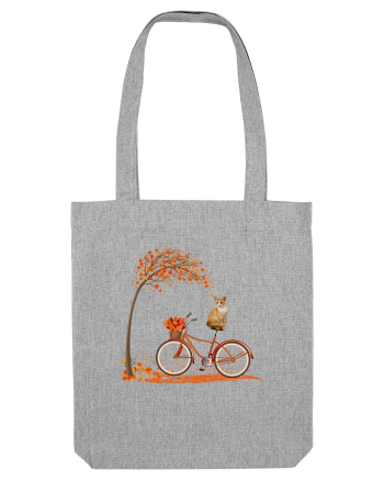 Retro Bicycle Cat Autumn Leaves Fall Thanksgiving Heather Grey