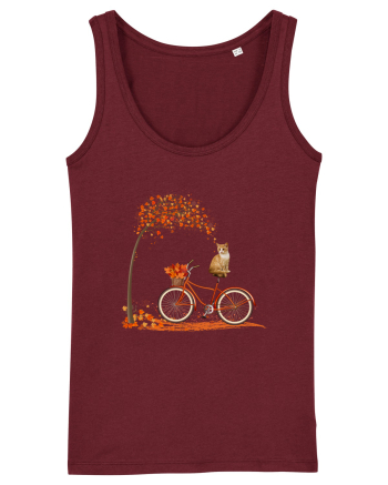 Retro Bicycle Cat Autumn Leaves Fall Thanksgiving Burgundy