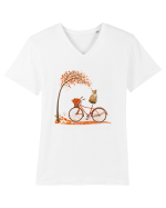 Retro Bicycle Cat Autumn Leaves Fall Thanksgiving Tricou mânecă scurtă guler V Bărbat Presenter