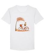 Retro Bicycle Cat Autumn Leaves Fall Thanksgiving Tricou mânecă scurtă guler larg Bărbat Skater