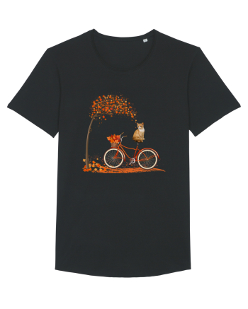Retro Bicycle Cat Autumn Leaves Fall Thanksgiving Black