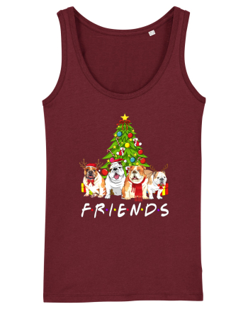 Christmas Bulldog Friends Burgundy