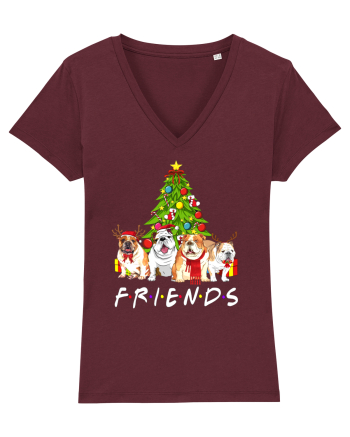 Christmas Bulldog Friends Burgundy