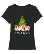 Christmas Bulldog Friends Tricou mânecă scurtă guler larg fitted Damă Expresser