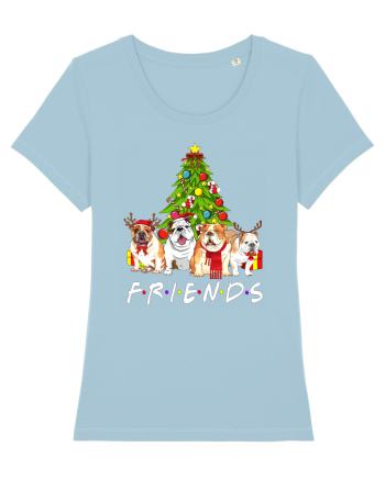 Christmas Bulldog Friends Sky Blue