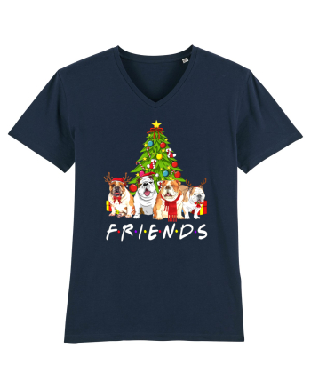 Christmas Bulldog Friends French Navy