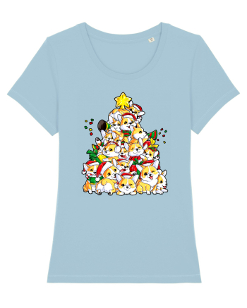 Corgi Xmas Tree Sky Blue