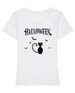 Halloween Black Cat Tricou mânecă scurtă guler larg fitted Damă Expresser
