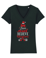 Joy Love Peace Believe Christmas Tricou mânecă scurtă guler V Damă Evoker