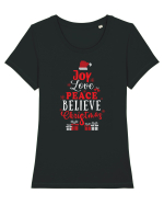 Joy Love Peace Believe Christmas Tricou mânecă scurtă guler larg fitted Damă Expresser