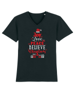 Joy Love Peace Believe Christmas Tricou mânecă scurtă guler V Bărbat Presenter