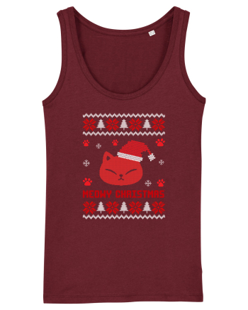 Meowy Christmas Cat Burgundy
