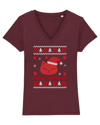 Meowy Christmas Cat Burgundy