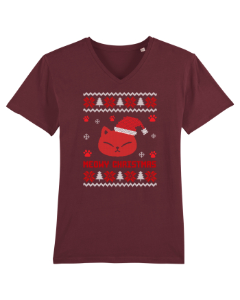 Meowy Christmas Cat Burgundy