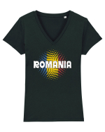 cu iz românesc: România - fundal tricolor #1 Tricou mânecă scurtă guler V Damă Evoker