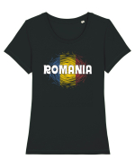 cu iz românesc: România - fundal tricolor #2 Tricou mânecă scurtă guler larg fitted Damă Expresser