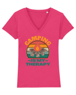 Camping Is My Therapy Tricou mânecă scurtă guler V Damă Evoker