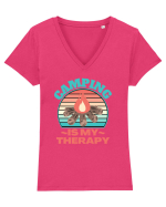 Camping Is My Therapy Tricou mânecă scurtă guler V Damă Evoker