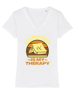 Camping Is My Therapy Tricou mânecă scurtă guler V Damă Evoker