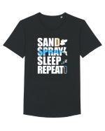 Sand Spray Sleep Repeat Tricou mânecă scurtă guler larg Bărbat Skater
