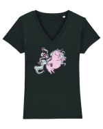 Călărind unicornii Tricou mânecă scurtă guler V Damă Evoker