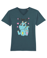Te iubesc cu dinozaurul albastru Tricou mânecă scurtă guler V Bărbat Presenter