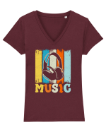 Vintage Headphones Hip Hop Music Tricou mânecă scurtă guler V Damă Evoker