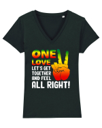 One love let's get together and feel all right! Tricou mânecă scurtă guler V Damă Evoker