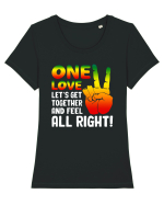 One love let's get together and feel all right! Tricou mânecă scurtă guler larg fitted Damă Expresser