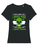 THAT'S WHAT I DO I SMOKE WEED I HATE PEOPLE AND I KNOW THINGS Tricou mânecă scurtă guler larg fitted Damă Expresser