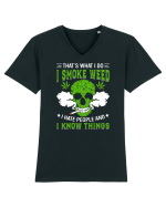THAT'S WHAT I DO I SMOKE WEED I HATE PEOPLE AND I KNOW THINGS Tricou mânecă scurtă guler V Bărbat Presenter