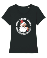 amuzant de Craciun - With great beard comes great responsibility  Tricou mânecă scurtă guler larg fitted Damă Expresser