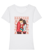 pentru Craciun in familie - Our first Christmas together Tricou mânecă scurtă guler larg fitted Damă Expresser
