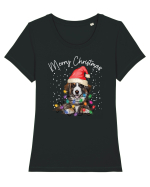 de Craciun cu luminite - Border Collie Tricou mânecă scurtă guler larg fitted Damă Expresser