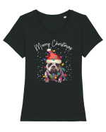 de Craciun cu luminite - Bulldog Tricou mânecă scurtă guler larg fitted Damă Expresser