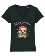 de Craciun cu luminite - Corgi Tricou mânecă scurtă guler V Damă Evoker
