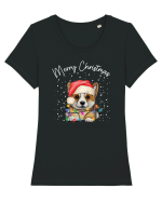 de Craciun cu luminite - Corgi Tricou mânecă scurtă guler larg fitted Damă Expresser