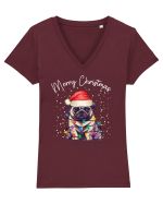 de Craciun cu luminite - Pug Tricou mânecă scurtă guler V Damă Evoker