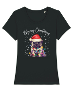 de Craciun cu luminite - Pug Tricou mânecă scurtă guler larg fitted Damă Expresser