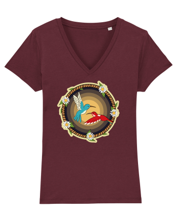 Cuplu de păsări colibri retro Burgundy