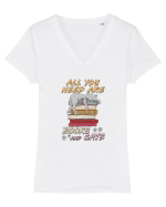 All you need are books and cats Tricou mânecă scurtă guler V Damă Evoker