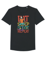 Eat Sleep Scoot Repeat Tricou mânecă scurtă guler larg Bărbat Skater