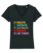 Educated. Vaccinated. Caffeinated. Dedicated. Law Student Tricou mânecă scurtă guler V Damă Evoker