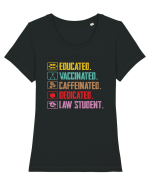 Educated. Vaccinated. Caffeinated. Dedicated. Law Student Tricou mânecă scurtă guler larg fitted Damă Expresser