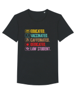 Educated. Vaccinated. Caffeinated. Dedicated. Law Student Tricou mânecă scurtă guler larg Bărbat Skater